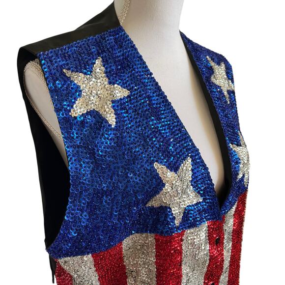 Matchups by Natco Sequin Vest Size XL Red Silver Blue Stars Stripes July 4th - Picture 5 of 11